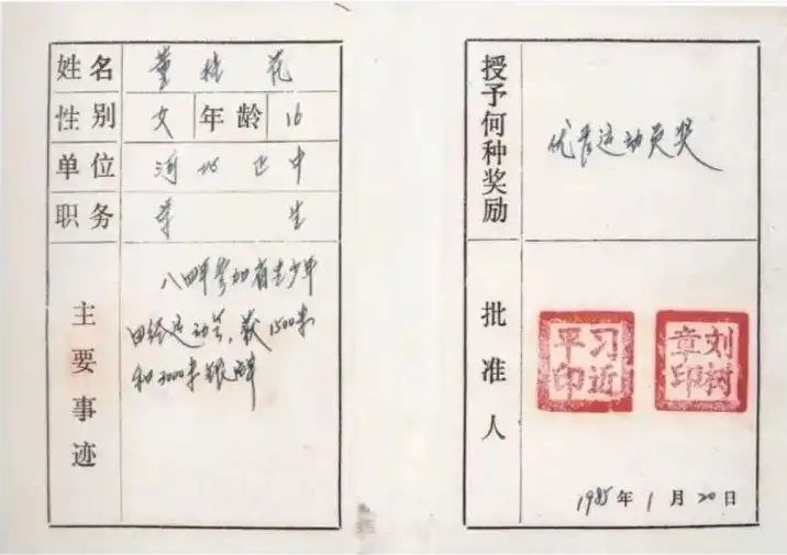 图为1985年1月,时任正定县委书记的习近平为参赛运动员颁发的“优秀运动员奖”。
